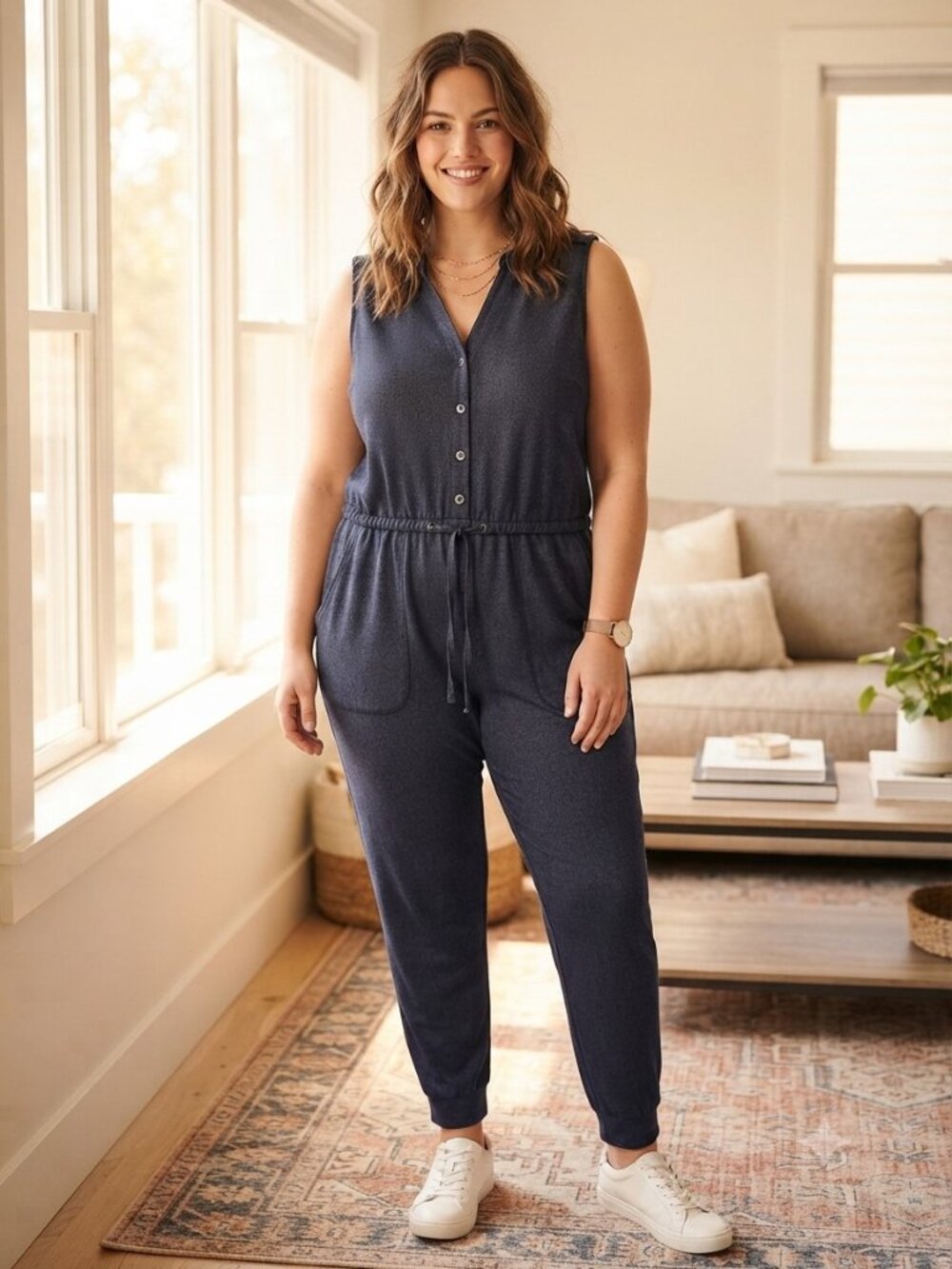 NWOT Dex Button Front Knit Jumpsuit Blue 1X